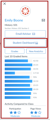 student profile button